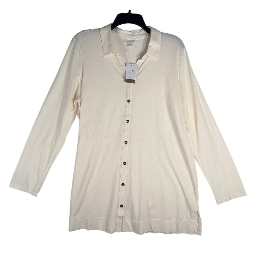 J.Jill Womens Large Cream Button Front Tunic Top Long Sleeve Stretch NWT (flaw)